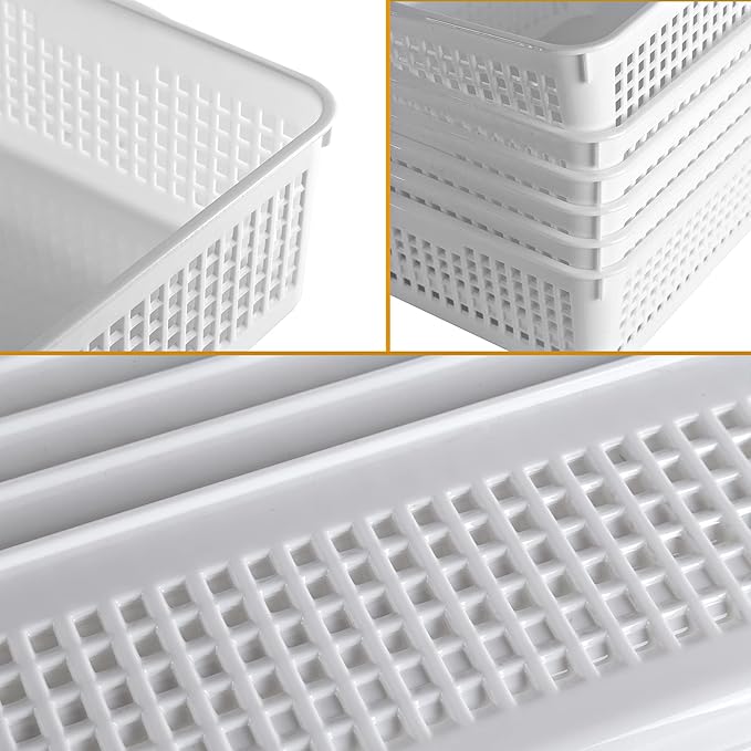 Eslite A4 Size Plastic Storage Basket,Desktop File Paper Letter Organizer Tray, 6-Packs (White)