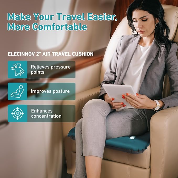 Inflatable Seat Cushion, 2 Pack Self Inflating Memory Foam Portable Stadium Seat Cushions for Bleachers Lightweight Camping Comfort Airplane Cushion for Long Flights Outdoor Events (2 Pack Blue)