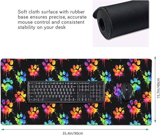 Cute Dog Paws Large Mouse Pad & Desk Mat Extended Mousepad with Stitched Edges Non-Slip Rubber Base Laptop Computer Keyboard Pad for Gaming, Office & Home Decor, XXXL - 35.4" X 15.7"