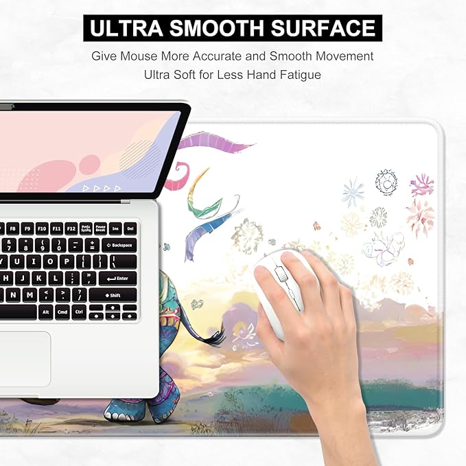Desk Pad, 32" x 16" XXXL Extended Large Gaming Mouse Pad, Desktop Decor Desk Mat, Men Women Office Supplies and Accessories, Cute Anime Mouse Mat for Laptop & Keyboard, Colorful Elephant