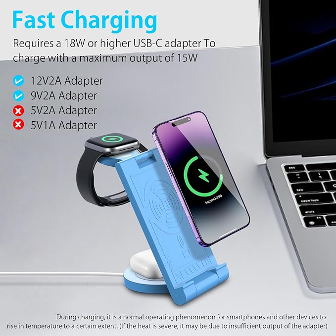2024 Upgrated Wireless Charger: 3 in 1 Charger Stand Multiple Devices for Apple - iPhone 16 15 14 Pro Max 13 12 11 - Watch 10 9 8 7 6 5 4 3 2 SE and Ultra Series - Airpods 4 3 2 Pro