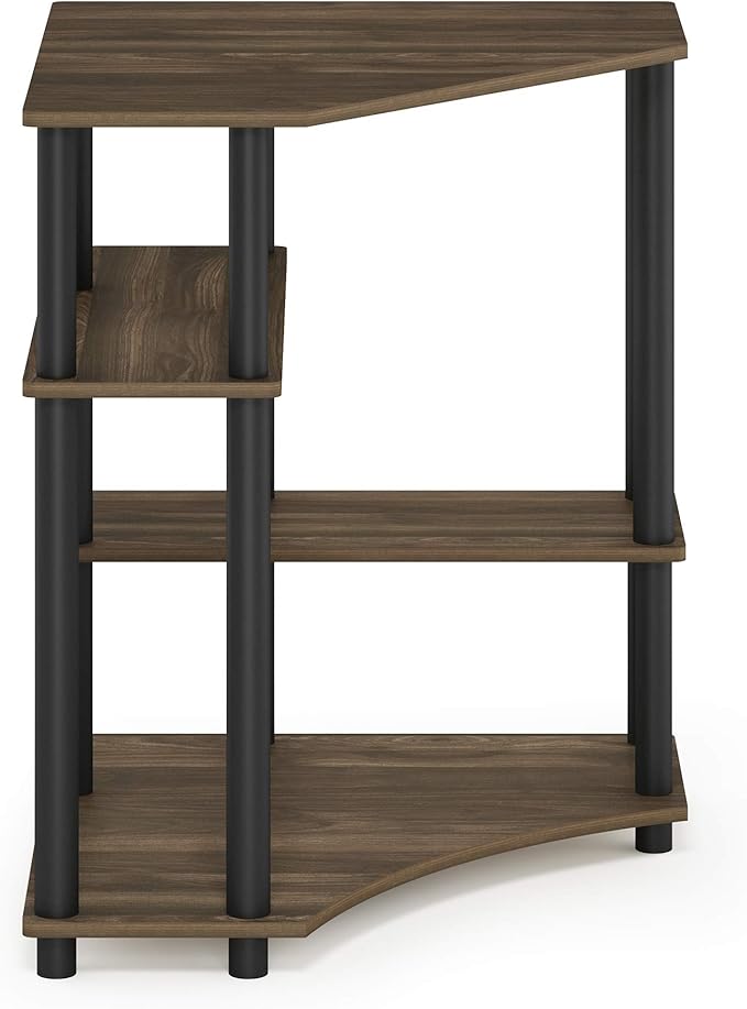 Furinno TURN-N-TUBE Desk, Gaming Desk with Shelves, Corner Computer Desk with Shelves, Office Desk, Space Saving, For Home Office, Bedroom, Columbia Walnut