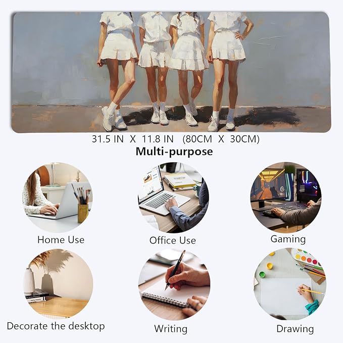 Preppy Girls Large Mouse Pad,Aesthetic Vintage Casual Fashion Desk Mat,Coquette Minimalist Neutral Girly Art Mousepad for Home Office Dorm Desktop Decor,31.5x11.8 Inch