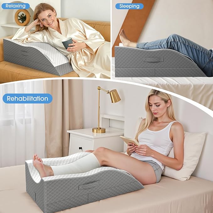 TranquilRelax Elevation Pillows for Leg After Surgery, Memory Foam Adjustable Wedge Pillow for Injury or Rest, Ankle Pillow for Sleeping Blood Circulation, Grey/Double Leg