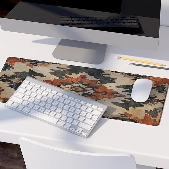 Western Mouse Pad,Western Desk Accessories,Vintage Kilim Large Mouse Pad,Rustic Southwestern Aztec Tribal Desk Mat,Boho Ethnic Mousepad Cowboy for Home Office Dorm Desktop Decor,31.5x11.8 Inch