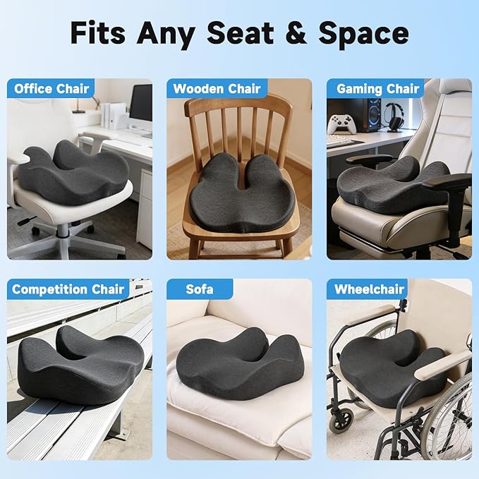 Seat Cushion for Office Chairs – Large U-Shaped Memory Foam Desk Chair Cushions for Long Sitting Comfort, Ergonomic Thick Support Pad for Work from Home & Daily Office Use