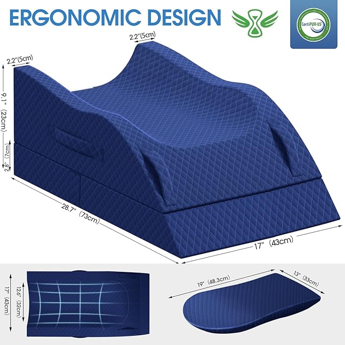 TranquilRelax Leg Pillow, Leg Elevation Pillow with Pad and Memory Foam, Height Adjustable Bolster Pillow for Legs, Leg Pillow Elevation Blood Circulation, for Post-Surgery, Full Blue