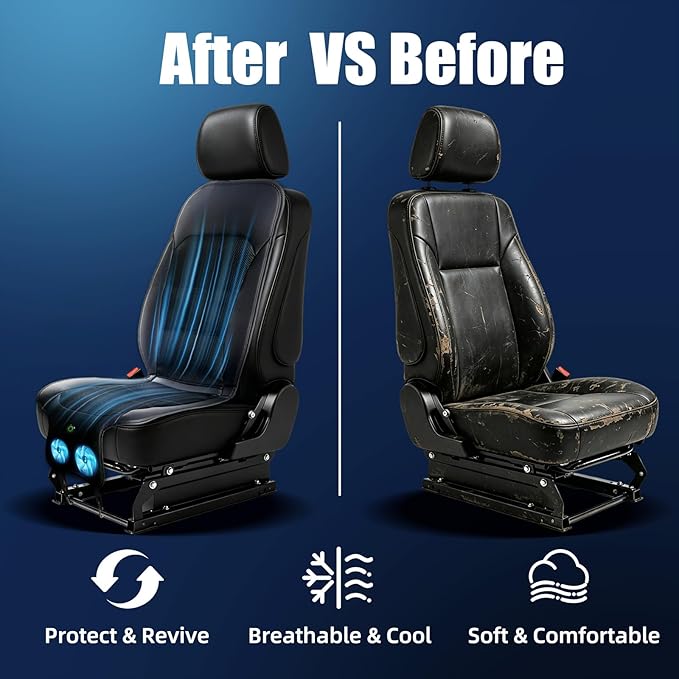 Upgraded Cooling Car Seat Cover, Cooling Seat Covers For Cars Trucks, 12V-24V 3-Speed Air Cooled Car Seat Cushion, Universal Fit for Summer Truck SUV Office, Non-slip Breathable 3D Mesh Leather, Black