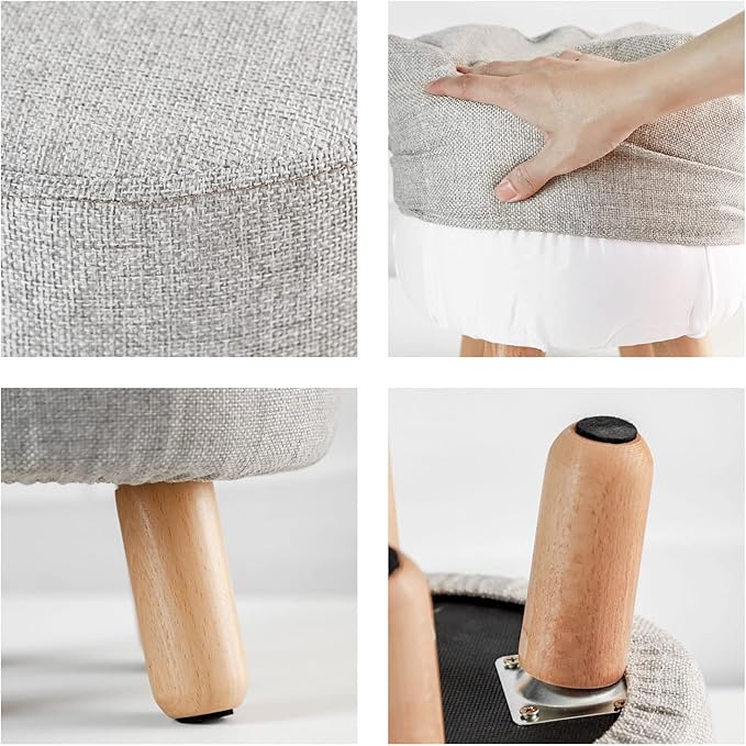 H&B Luxuries Fabric Round Padded Ottoman Foot Rest Stool