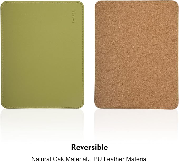 Double-Sided PU Leather & Cork Mouse Pad with Coaster – Reversible, Non-Slip, Stitched Edges for Office & Home, 8x11 Inches,(Olive Green)
