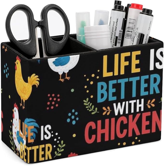 Decorative Office Desk Pen Holder Life Is Better With Chickens White Rooster, Showcase Your Pens in Style