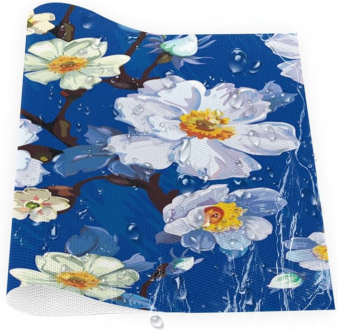 Placemats Set of 4 Heat-Resistant Rectangle Place Mats Painting Blue Flower Washable Plastic PVC Dining Table Mat Non-Slip Wipeable Woven Vinyl Placemat for Kitchen Patio Table Decor