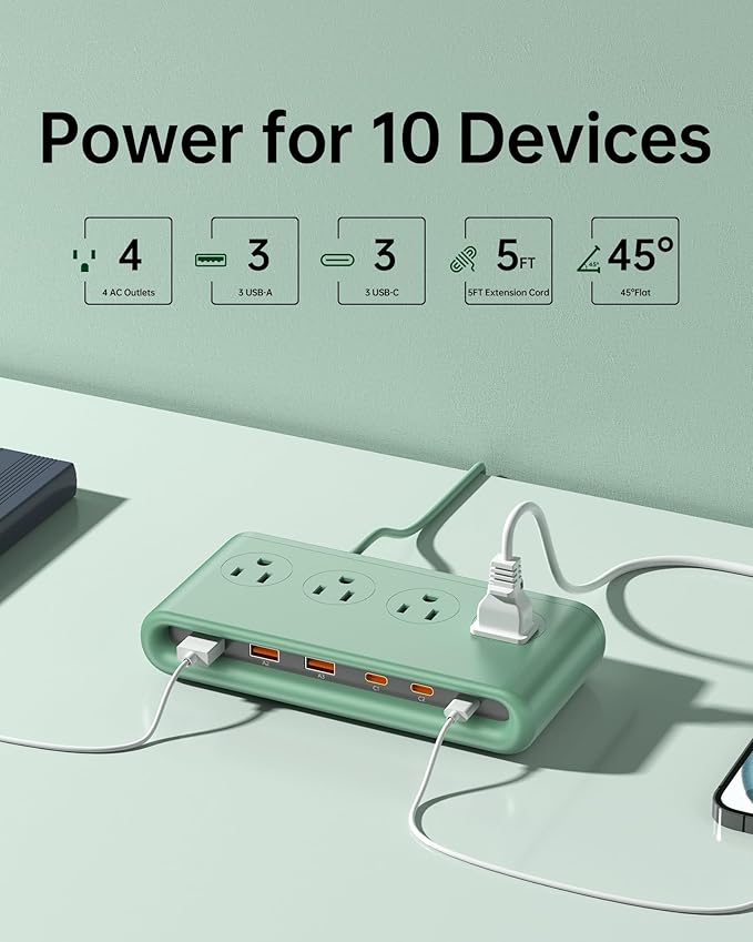 Power Strip with USB Ports 35W, 4 AC Outlets Surge Protector 2500W, 6 Ports PD USB Charger Station, 5ft Extension Cord for Home/Office/Travelling Essentials