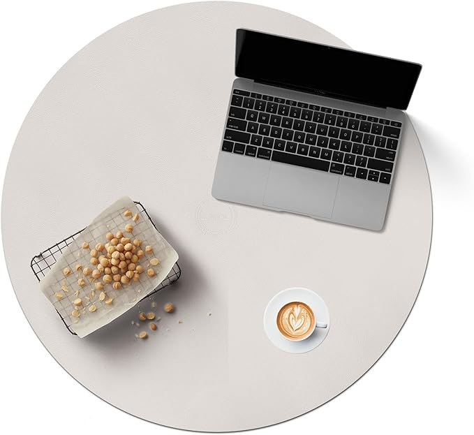 CENNBIE 30/24/20/18 Inches Round Table Mat - Cork Leather Table Pad - Suitable as Side Dining Coffee Table Cover (Cream)
