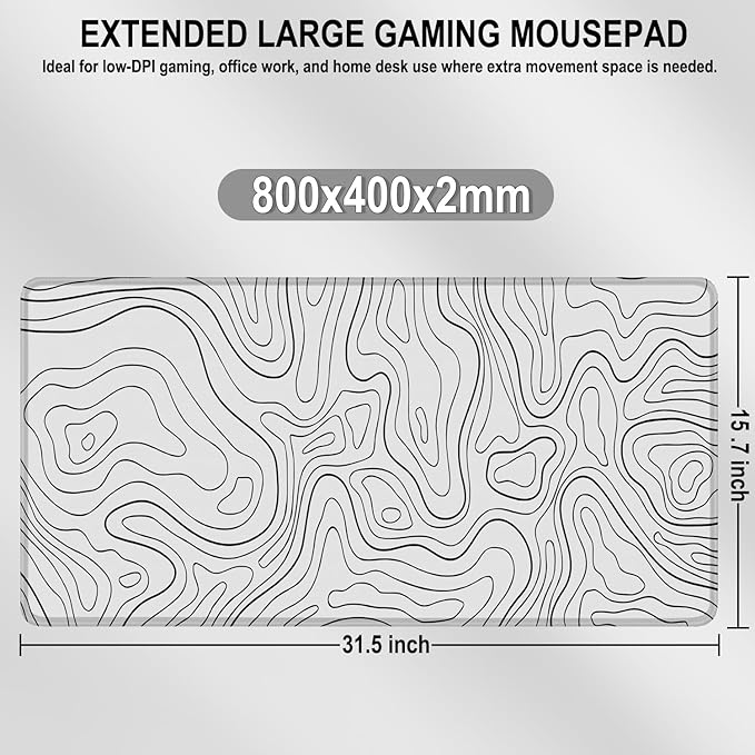 Large Gaming Mouse Pad, 31.5 x 15.7 in Mousepad with Stitched Edge, Extended Desk Mat with Non-Slip Rubber Base Water Resist Keyboard Pad for Office Game Home XXL, White Black Lines