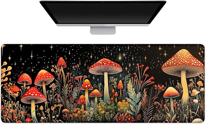 Gaming Mouse Pad Large Desk Mat Extended Keyboard Mouse Pad Mousepad with Non-Slip Base and Stitched Edge Mouse Mat Desk Pad Mouse Pads for Desk Home Office Gaming Mushroom