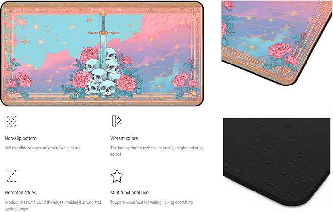 Pink Gothic Desk Mat, Soft Rose Flower Gaming Mouse Pad, Dreamy Colorful Starry Sky Desk Pad Mouse Mats, Funny Desk Protector Mat, Cute Office Desk Decor Accessories for Female Girls 31.5"X15.7"