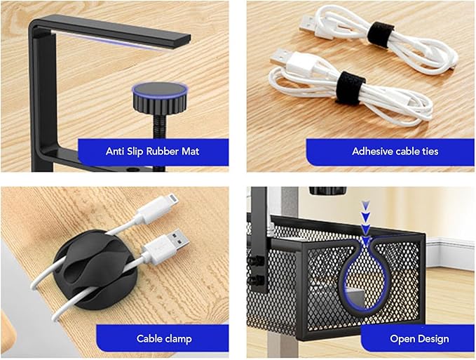 Luqeeg Under Desk Cable Management Tray, No Drill Carbon Steel Cable Organizer with Scratch Pads, Trapezoidal Design, Ideal for Home Office, Standing Desk & Wire Management (Black)