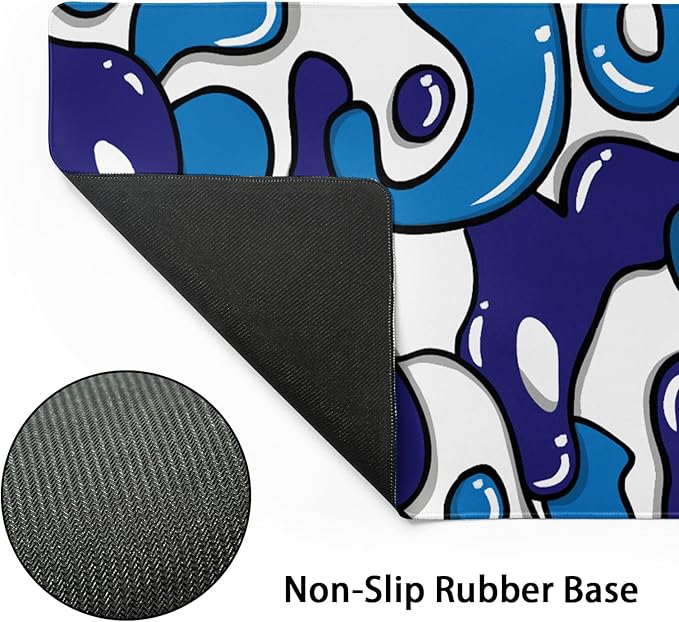 Navy Blue White Gaming Mouse Pad XL 31.5”x11.8” Anime Cool Desk Pad Geometric Japanese Desk Mat Non-Slip Rubber Base Stitched Edge Extended Keyboard PC Computer Pad Gaming for Home Office Work Desktop