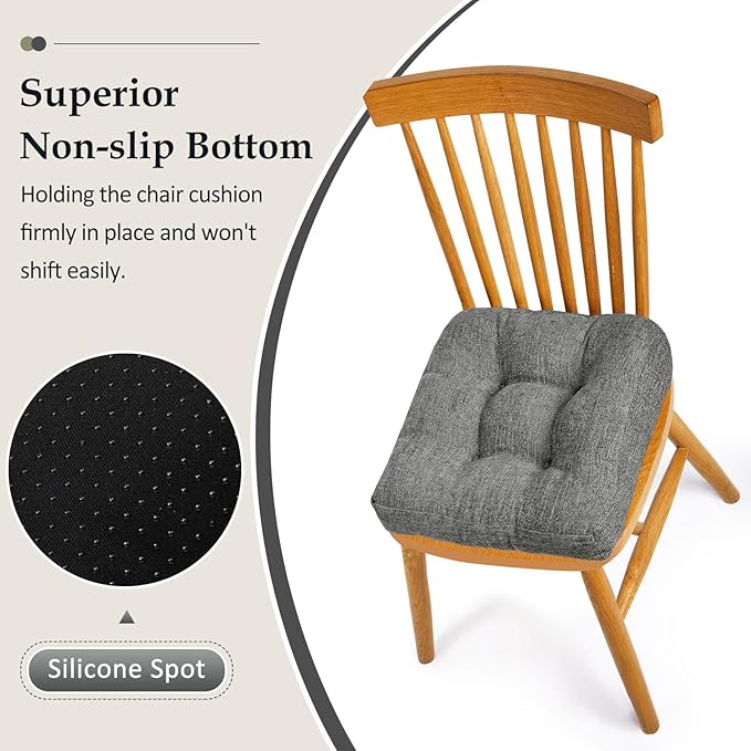 downluxe Chair Cushions for Dining Chairs 4 Pack, Tufted Indoor Chair Pads with Non-Slip Bottom, U-Shaped Kitchen Chair Cushions, 18"x18"x4", Dark Grey