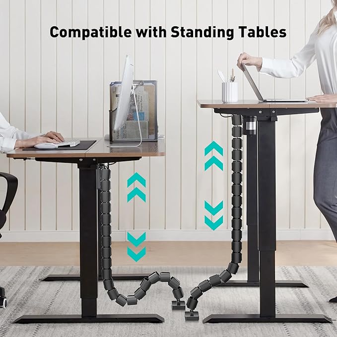 Heavy Duty Screw-in Cable Management Spine, 4-Channel Under Desk Vertebrae Cord Organizer for Wood & Laminate Standing Desks, Adjustable Floor-to-Desktop Wire Raceway with Weighted Base