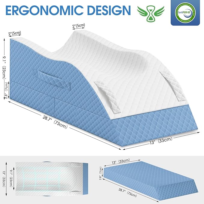 TranquilRelax Elevation Pillows for Leg After Surgery, Memory Foam Adjustable Wedge Pillow for Injury or Rest, Ankle Pillow for Sleeping Blood Circulation, Light Blue/Single Leg