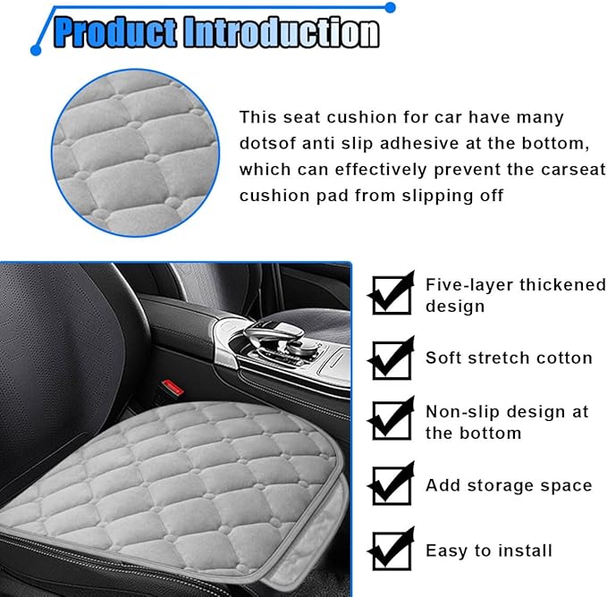 LAINLOY Car Seat Cushion, Soft Plush Vehicle Driver Seat Pad with Storage Pocket, Non-Slip Rubber Bottom, Universal Seat Protector Cover for Truck, Car, SUV, Home, Office, Chair (Grey)