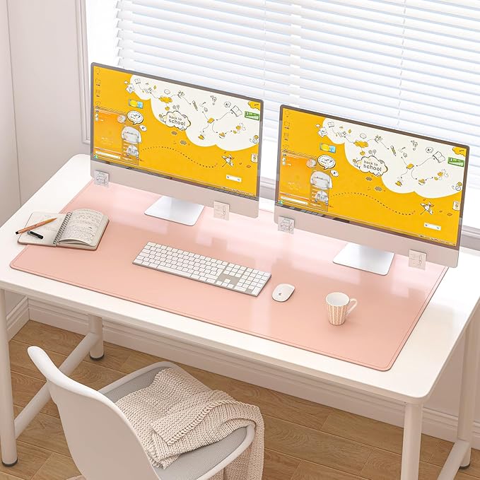 DAWNTREES Desk Mat for Desktop,PU Leather Desk Pad Protector,Non Slip, Large Mouse Pad and Keyboard Mat, Waterproof Writing Pad for Office and Home (Pink,39.4''x19.7'')