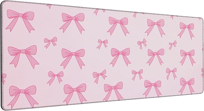 Large Gaming Mouse Pad Pink Bow Desk Mat,Non-Slip Rubber Base Stitched Edges,Extended Mousepad for PC,Laptop,Office,Home Decor(31.5 x 11.8 Inch)