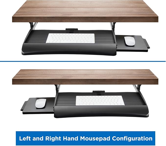 Mount-It! Under Desk Keyboard Tray, Slide-Out Keyboard & Mouse Drawer, 21" W × 11.75" D, Adjustable Height Platform with Left or Right Mouse Tray, Bolt-On Under Desk Keyboard Holder for Home Office