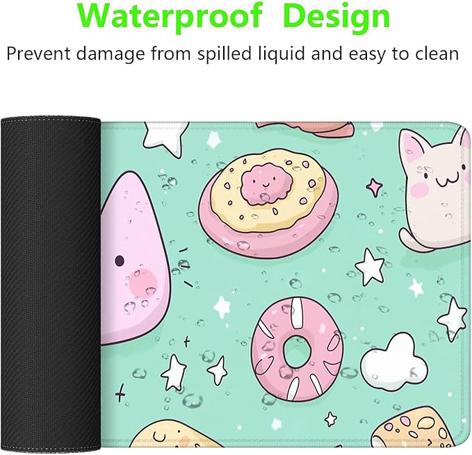 Cute Cat Desk Pad Mouse Pad Stars Donuts Clouds Cartoon XL Mouse Pad Large Mousepad Extended Laptop Keyboard Mat Gaming Desk Pad Mouse Mat 31.5"x11.8" Office Computer Keyboard Laptop Home