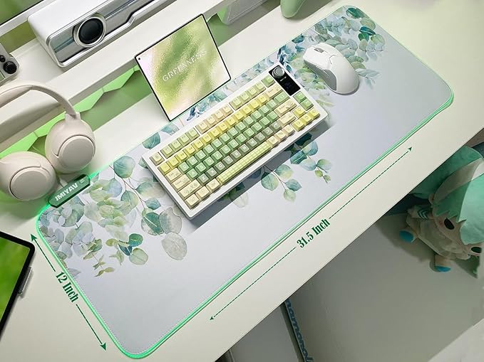 JMIYAV RGB Gaming Mouse Pad PC XL Large Extended Glowing Led Light Up Desk Pad Non-Slip Rubber Base Computer Mouse Pad Cute Mousepad Mat Spring Willow
