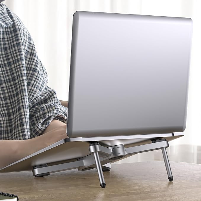 YICOSUN New Concept Laptop Stand - Adjustable Ergonomic Aluminum Riser for MacBook Pro/Air up to 15.6” - Foldable & Portable Computer Stand for Desk, Students, Office, Travel, Gaming - Silver