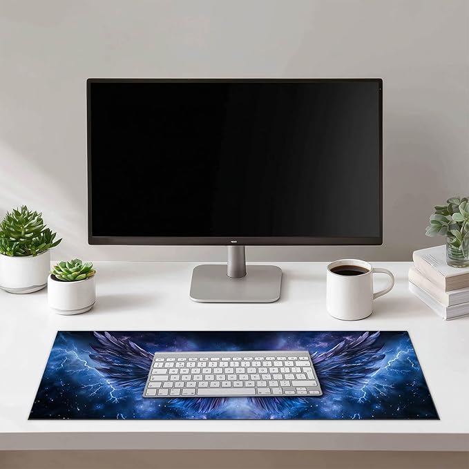 HOMETITUTE Mouse Pad Blue Wing Lightning XL Large Desk Mat 31.5 x 11.8 Inch Extended Gaming Mousepad Keyboard Mat Computer Desk Pad Waterproof Non Slip Office Mouse Pads for Desktop Accessories