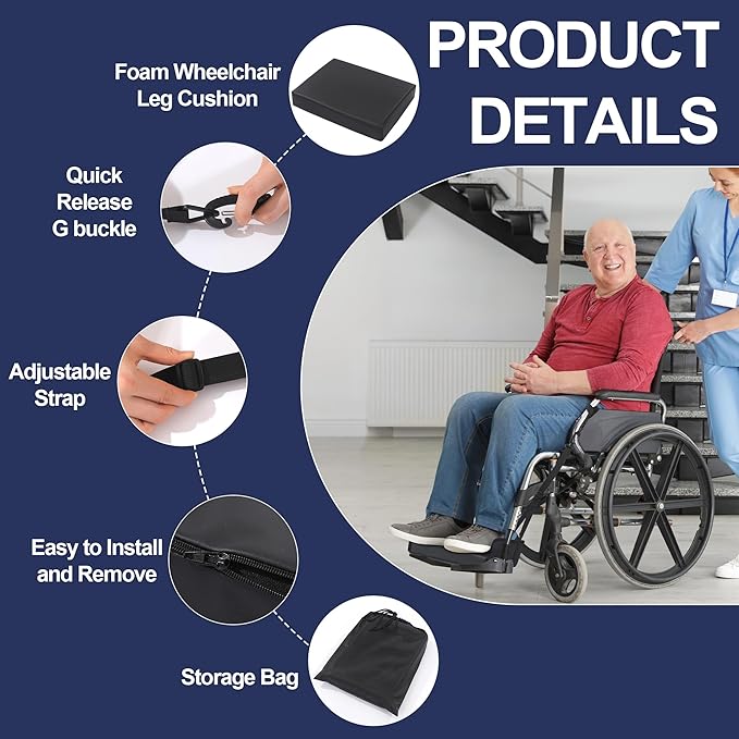 MABOZOO Wheelchair Foot Rest Hammock with Thick Memory Foam Pad, 3-in-1 Detachable Foot Sling & Cushion for Leg Rest Replacement, Wheelchair Accessories (Black)