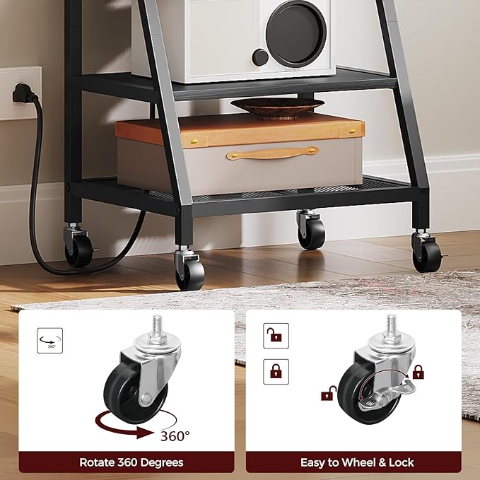 MAHANCRIS Rolling TV Stand with Mount, Corner TV Console with Wheels Up to 50 Inches, Entertainment Center with Storage, Small TV Stand with Power Outlet for Living Room, Rustic Brown TVBK117E01