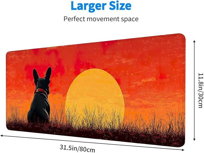 Dog Extended Mouse Pad Rock Sunset Abstract Retro Mousepad XL Large Gaming Mouse Pad Laptop Keyboard Mat Desk Pad Daily Use with Keyboard and Laptop Devices 31.5x11.8 Inch
