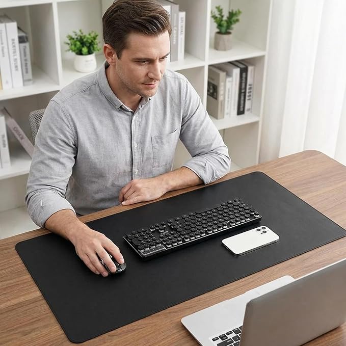 Desk Mat, Office Writing Desk Pad, Large 14.97'' x 16.15'' Black, for Top of Desks, Computer Desk Cover Protector PU Leather