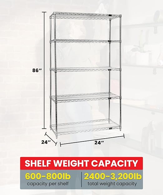 Quantum Storage Systems WR86-2424C-5 Starter Kit Wire Shelves Chrome 5 Shelves 86" H x 24" W x 24" D