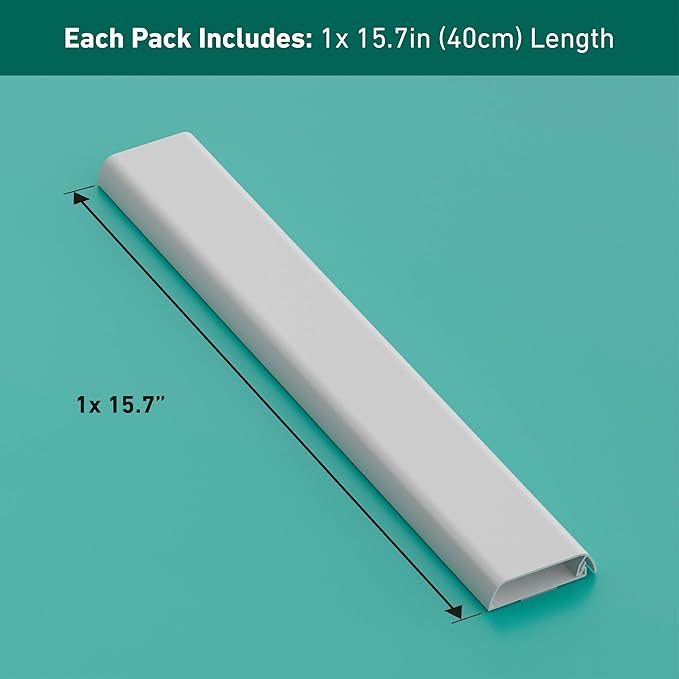 D-Line TV Wall Mount Cord Hider, Hide Mounted TV Cables, Wire Covers, Self Adhesive Cover for Cords, Paintable, Low Profile, Seamless Cable Raceway - 2.36in W x 0.59in H x 15.7in L - White