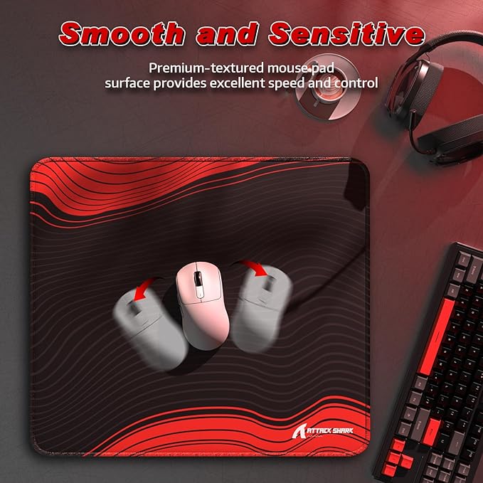 ATTACK SHARK CM02 Gaming Mouse Pad Esports Speed Large Mouse mats for Desk Waterproof Surface Stitched Edges and Anti-Slip Rubber Base Size XL Laminate 17.72” x 15.75” x 0.16” Black/Red