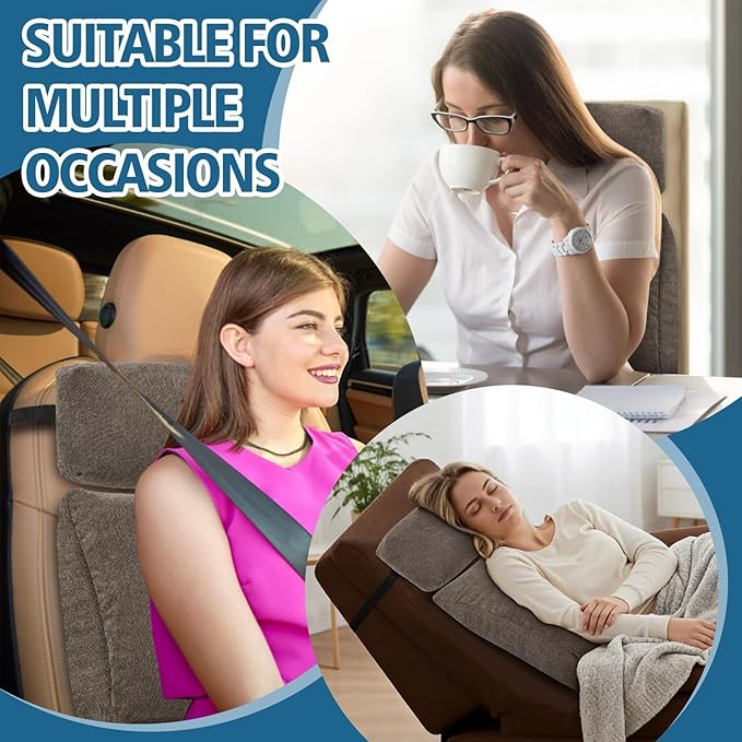 Lumbar Support Pillow for Recliner Chair with Headrest, Dual-Layer Large Back Pillow for Deep Couch & Sofa, Memory Foam Lower Back Support Cushion Set for Sciatica Relief Brown