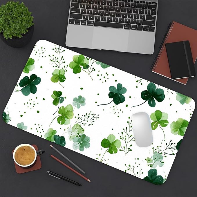 Four-Leaves Clover Mouse Pad PU Leather Lucky Green Desk Mat Large Waterproof Gaming Pad Non-Slip Keyboard Mouse Pad Writing Pad for Gamer Office&Home
