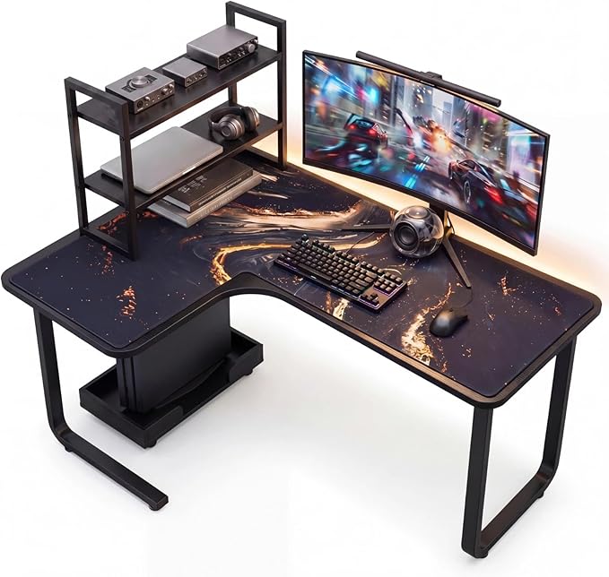 Relaxweex L Shaped Desk Mat for 90° Corner Desks, 53.1" x 39.4" Large Black Waterproof Mouse Pad with 18.9" Wide Arms, Non-Slip Rubber Desk Protector for Office, Computer and Gaming