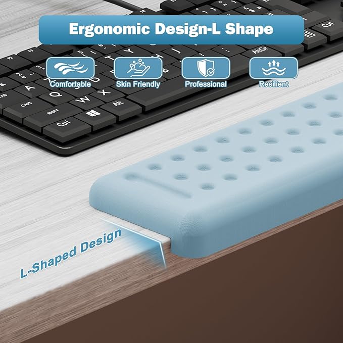Leolee L-Shaped Desk Elbow Pads for Desk, Blue Memory Foam Arm Rest for Desk with Non-Slip Base, Ergonomic Desk Edge Cushion, Wrist Rest for Computer Keyboard, Typing, Office, Home (2 Piece)