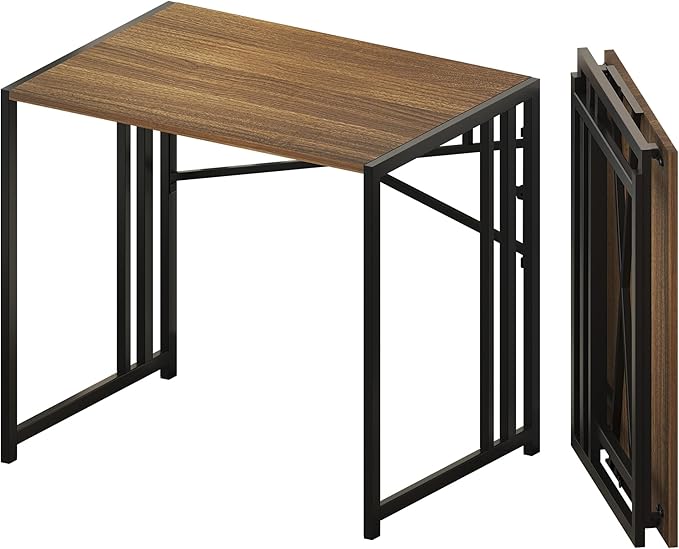 Lutown-Teen Folding Computer Desk 32 inch Writing Gaming Computer Camping Table, No Assembly Required Home Office Desk, Espresso
