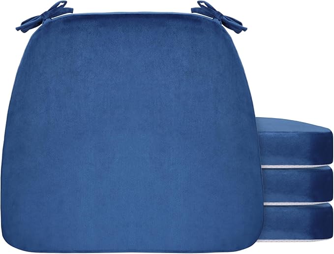 Chair Cushions Set of 4, D-Shaped Seat Cushion for Chair, Non Slip Chair Pads with Ties, 17" x 16" x 2", 40D Foam, Removable Washable Cover, Seat Cushions for Kitchen Chairs, Velure Royal