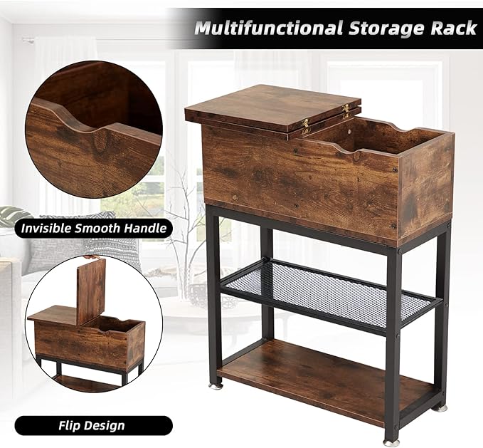 End Tables for Living Room, 28 inch Tall Side Table, End Tables with USB Ports and Outlets, 8.4" Super Deep Drawer, Flip Top End Table with Charging Station, Sturdy Steel X-Shaped Frame, Holds 216lbs