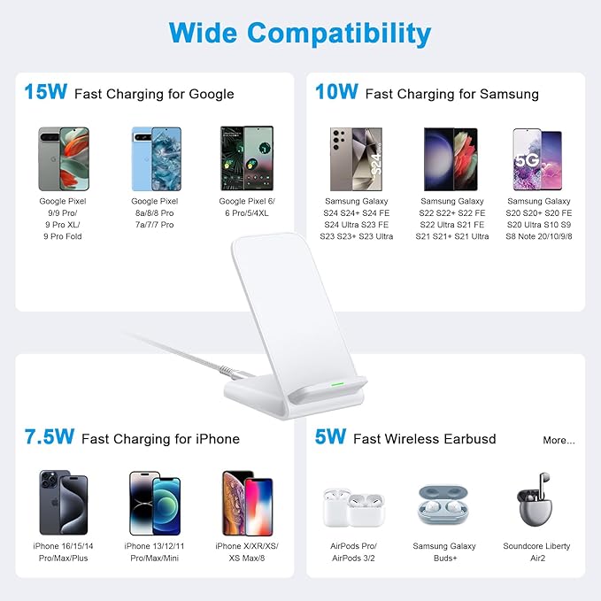 Pixel Fast Wireless Charger, 15W Wireless Charging Stand for Google Pixel 10a 10 Pro XL Fold 9a 9 Pro XL 8a 8 Pro 7a 7 Pro 6 Pro, Android Phone Wireless Charger Stand for Samsung Galaxy S26 S25 Ultra