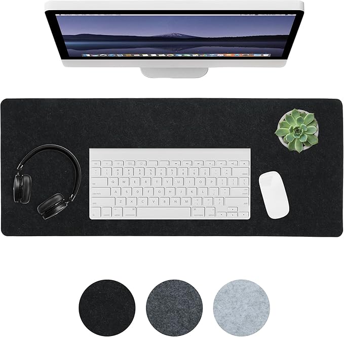 Felt Desk Mat,Large Mouse Pad Desk Mat for Office & Home,Non-Slip Desk Blotter,Felt Desktop Mat for Laptop,Computer,Writing 31.5"x11.8" Black
